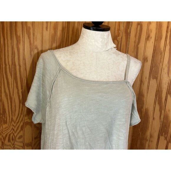 We The Free People Blouse Pullover Top Cold Shoulder Short Sleeve Knit Gray XS - Picture 4 of 7